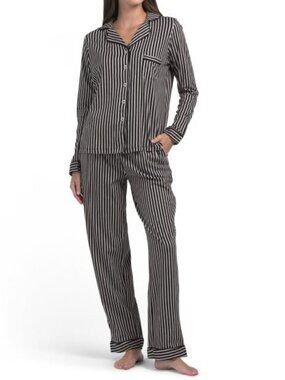 POPPY & CLAY 2pc Striped Notch Collar Top And Pants Pajama Set